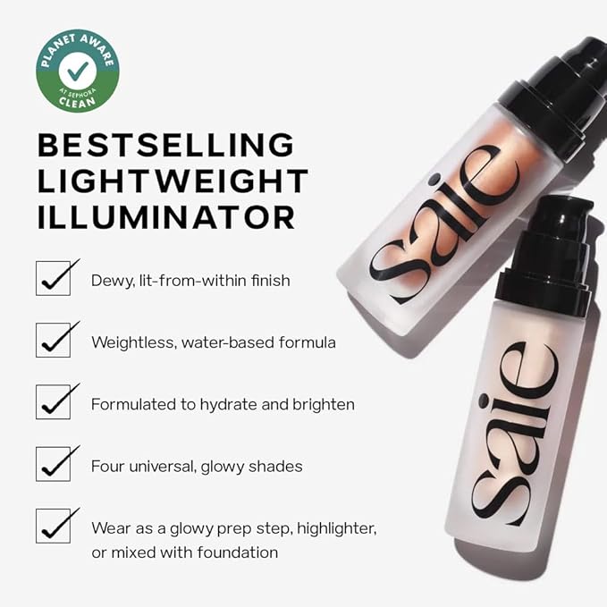 Saie Blush & Glow Holiday Gift Set - Dew Blush for Cheeks & Glowy Super Gel Liquid Highlighter - Skincare Infused Everyday Makeup - Beauty Stocking Stuffers for Dewy, Glowing Skin - Vegan (2 Count)