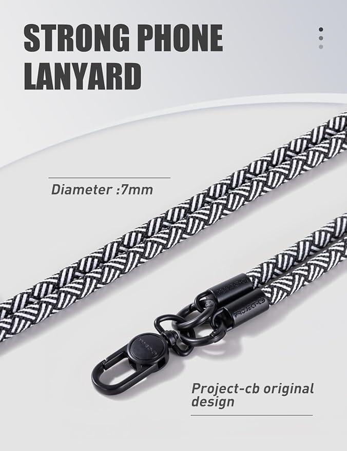 project-cb Phone Lanyard×1,Phone Tether Tab×2,Cell Phone Lanyards for Around the Neck,Rope Lanyard,Universal Adjustable Phone Strap Crossbody,Cell Phone Chain(White-Black)