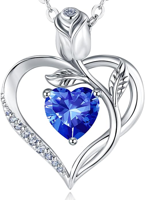 1.2CT Rose Heart Necklace Option of Moissanite or Lab-Grown Sapphire Ruby Emerald&More Necklace for Women Birthstone Girlfriend Necklace S925 Sterling Silver 18K White/Rose Gold Plated D Color VVS1 Gift for Wife Mother Daughter for Birthday Anniversary...