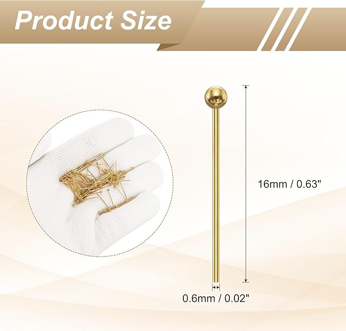 HARFINGTON 100pcs Ball Head Pins 0.63" 16mm Round Head Pins for Earring Pendant Necklace Bracelet Charm Jewelry Making Findings DIY Craft, 18K Gold