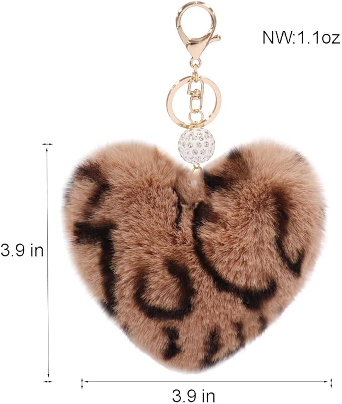 Women's Heart Faux Fur Pom Pom Key Chains Bag Accessory Puffball Keyring Backpack Charms for Girls
