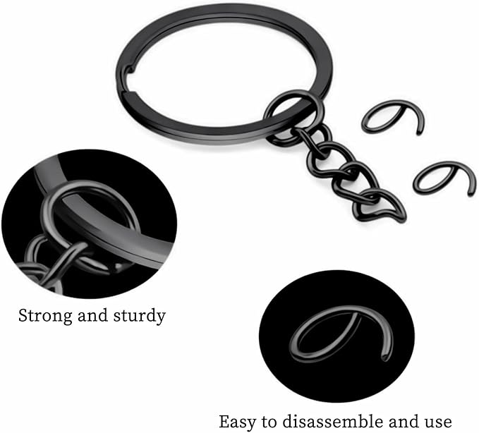 50Pcs Keychain Key Ring with Chain Bulk Split Key Chain,1.1 Inch Key Chains Parts with Open Jump Ring Connector for Jewelry Making Crafts (Black)