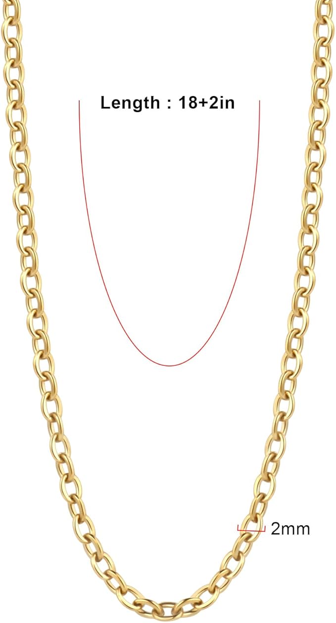 24PCS Gold Cable Necklaces for Jewelry Making 2MM 18K Gold Plated Stainless Steel Cable Link Chains Bulk for DIY Necklace
