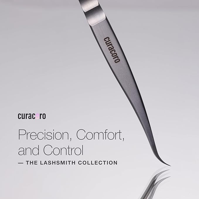 Curacoro Lash Tweezers - LashSmith Fine-Tipped Lash Extension Tweezers for Wispy Sets & Wet-Look Lashes