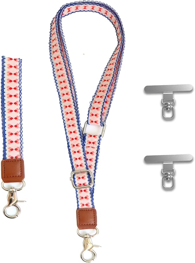 LEMEDE Wrist Keychain and Adjustable Phone Lanyard, Silver Hook Phone Crossbody Strap with 360° Rotating Phone Pads
