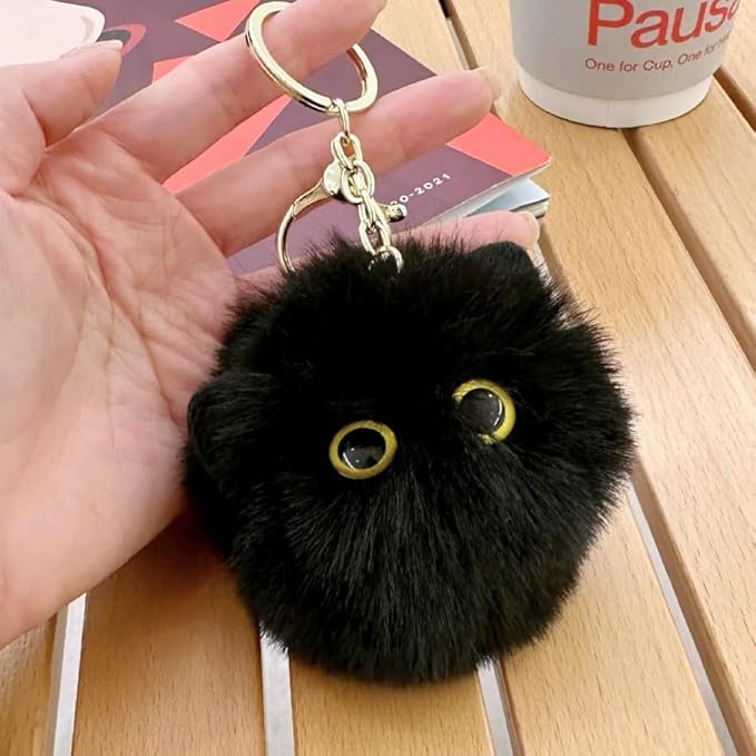 Stocking Stuffers, Cute Cat Plush Keychains Cool Cat Pom Pom Car Keychain Kawaii Backpack Christmas Gifts for Women