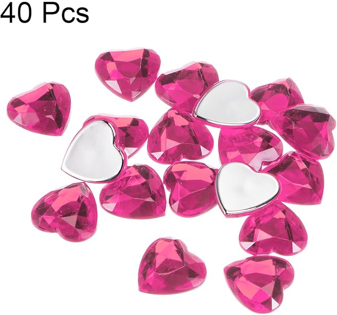 MECCANIXITY 40 Pcs Acrylic Heart Rhinestone 15mm Flat Back Plastic Gems Jewelry Stickers for Craft Bead Face Painting Costume Jewelry Making, Peach Red