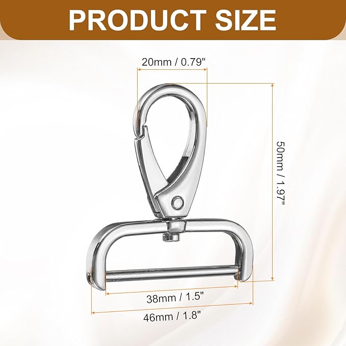 HARFINGTON 2Pcs Detachable Snap Hook Swivel Clasp 1 1/2" D Ring with Swivel Lobster Claw Clasps Hook for Purse Strap Keychain Bag DIY Craft, Silver