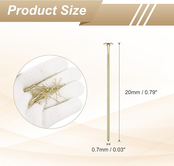 HARFINGTON 100pcs Flat Head Pins 0.79" 20mm Needles Bulk for Earring Pendant Necklace Bracelet Charm Jewelry Making Findings DIY Craft, 14K Gold