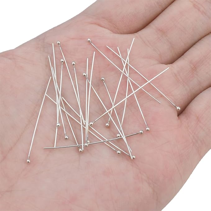 925 Sterling Silver Ball Head Pins 0.5x35mm 20pcs for Jewelry Making Findings