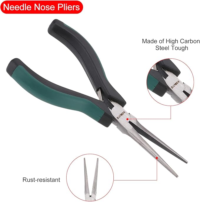 HARFINGTON Needle Nose Pliers 5" Mini Jewelry Pliers with Cutter Thin Precision Jewelry Flat Jaws for Beading Tool Hobby Craft