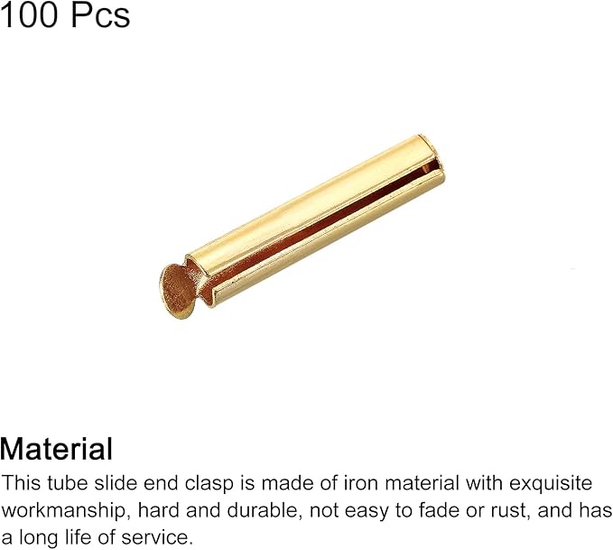 uxcell 100Pcs Slide on End Clasps, 16mm Tube Ball Bead Slider Crimp Ends for Multi-Strand DIY Craft Making, Light Golden