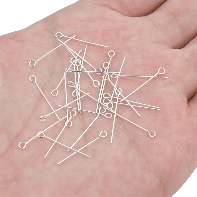 925 Sterling Silver Open Eye Pins 0.5x20mm 30pcs for Jewelry Making Findings