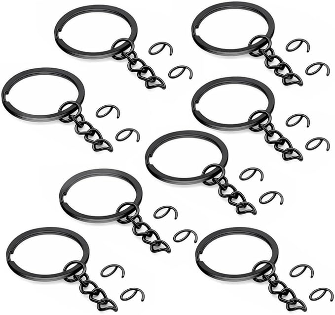 50Pcs Keychain Key Ring with Chain Bulk Split Key Chain,1.1 Inch Key Chains Parts with Open Jump Ring Connector for Jewelry Making Crafts (Black)