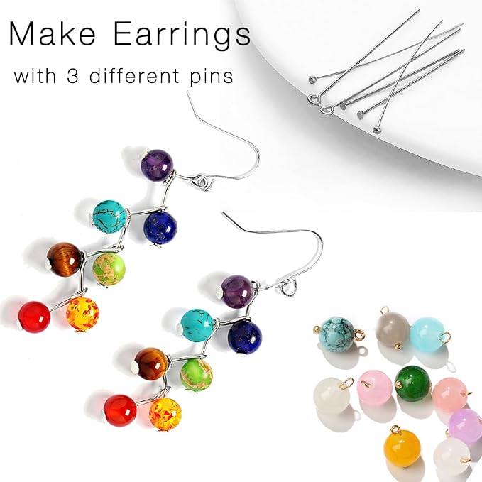 Jewelry Making Head Pins and Eye Pins Set, 1000 Pieces, Stainless Steel, Mixed Finishes (Silver)