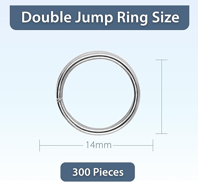 Mandala Crafts 14mm Stainless Steel Double Jump Rings for Jewelry Making - 300 Pcs Small Split Key Rings Set for Crafts, DIY Keychains, and Accessories