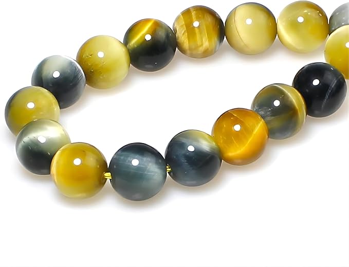 MJDCB Stone Beads 6mm 60pcs Round Yellow Blue Tiger's Eye Loose Gemstone Bead Charms for Jewelry Making Bracelet Necklace Earring Pendant