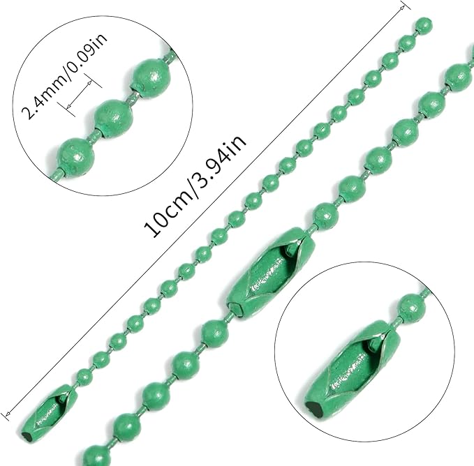 Lemonkey 100Pcs Ball Beads Chains Bulk,Green Keychains Rings Metal Chains,4 Inch Dog Tag Metal Small Chains with Connectors for Hanging Decoration