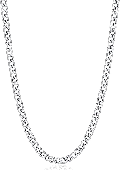 Fiusem 3.5mm Cuban Link Chains for Men, Silver Tone/Black/14K Gold Plated Stainless Steel Necklace Chain, Mens Necklace 16, 18, 20, 22, 24, 26, 28 Inch