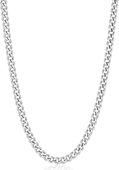 Fiusem 3.5mm Cuban Link Chains for Men, Silver Tone/Black/14K Gold Plated Stainless Steel Necklace Chain, Mens Necklace 16, 18, 20, 22, 24, 26, 28 Inch