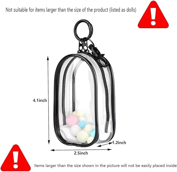 2PCS Clear Character Display Bag Mini Doll Hanging Box with Key Chain, Portable Zipper Closure Dust Guard Set Box - Semi-Circular (Black + Transparent)