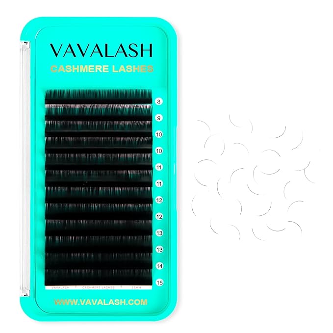 VAVALASH Cashmere Eyelash Extensions 0.03/0.05/0.07/0.15 Premium Lashes B L J Curl Volume Lash Extensions, Soft Super Matte Black Professional Lashes Extension Tray Supplies (0.05-J-8-15MM)
