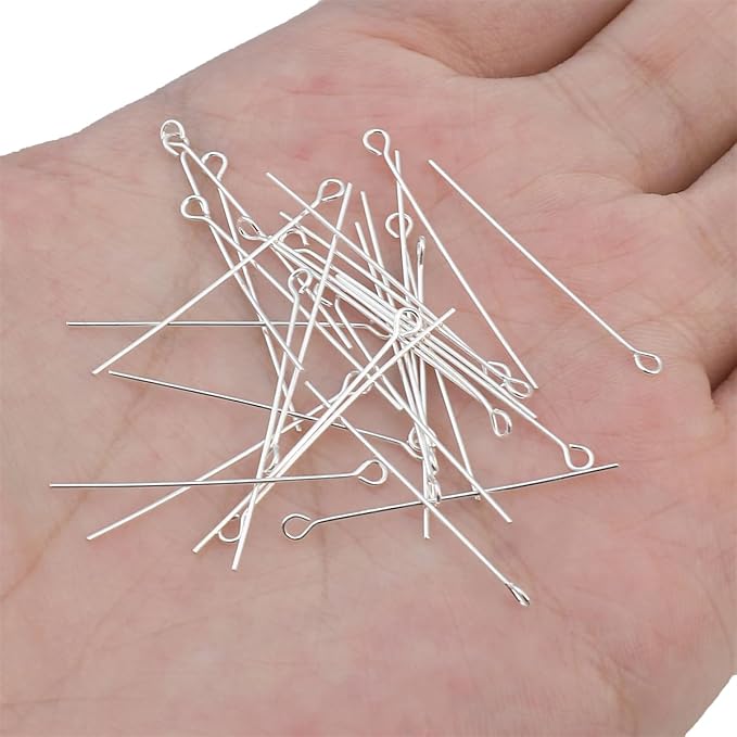 925 Sterling Silver Open Eye Pins 0.5x30mm 30pcs for Jewelry Making Findings