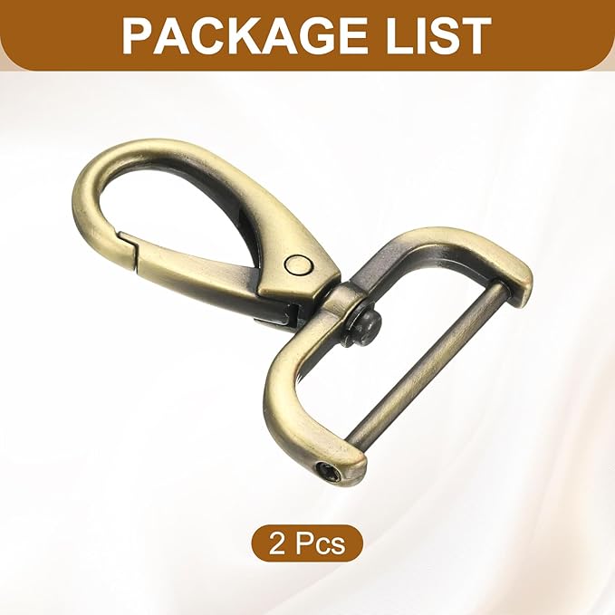 HARFINGTON 2Pcs Detachable Snap Hook Swivel Clasp 1 1/4" D Ring with Swivel Lobster Claw Clasps Hook for Purse Strap Keychain Bag DIY Craft, Brass