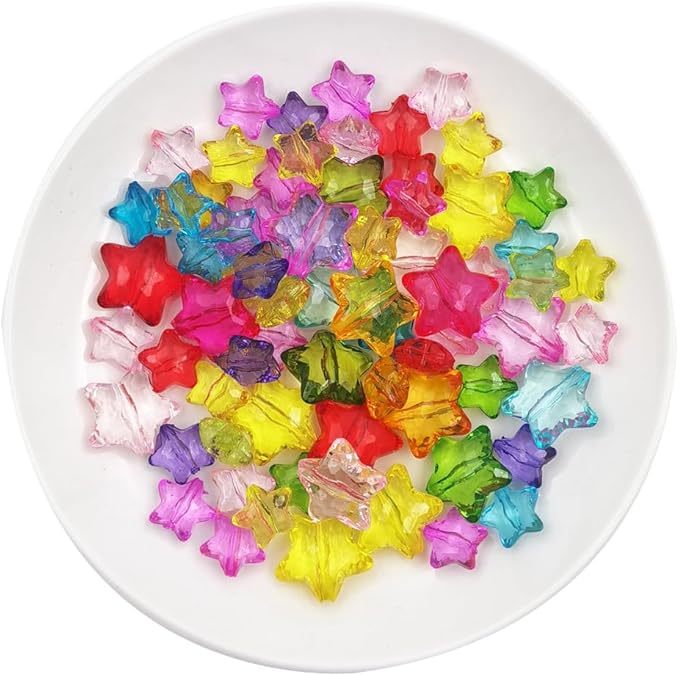 INSPIRELLE 70 Pieces Acrylic Large Star Beads 2 Sizes Transparent Spacer Beads for Jewelry Craft Making