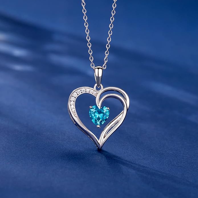 AM ANNIS MUNN 925 Sterling Silver Heart Necklace for Women Birthstone Necklace Silver Jewelry for Womens Jewelry Gifts for Women Her Mom
