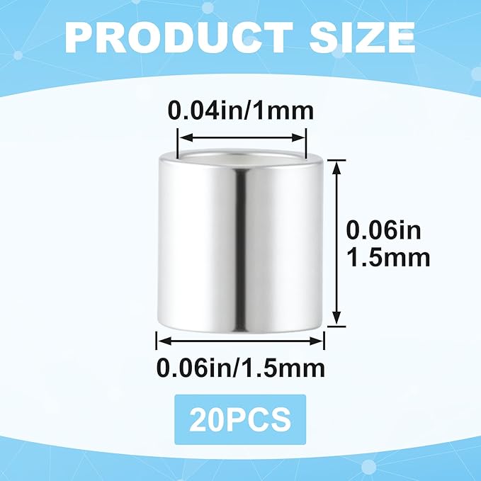20 Pcs Sterling Silver Crimp Beads, Sterling Silver Beads for Jewelry Making, Tube Loose Beads for DIY Craft, Jewelry Making (1.5mm)