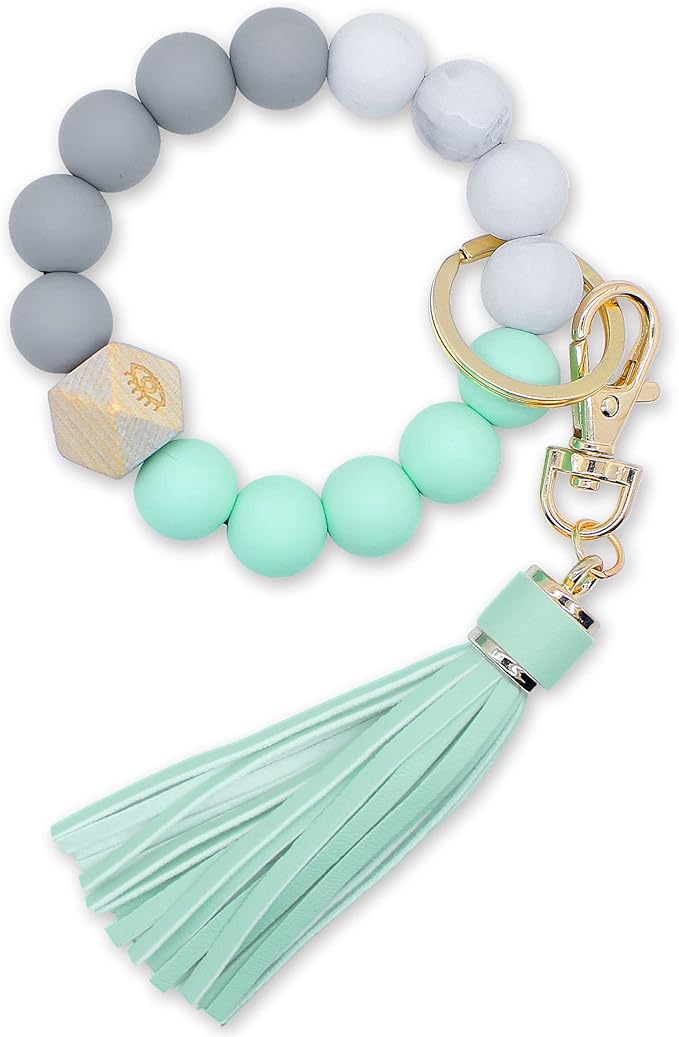 BIHRTC Key Ring Bracelet Car Keychain Holder Wristlet Silicone Women Beaded Bangle Chains