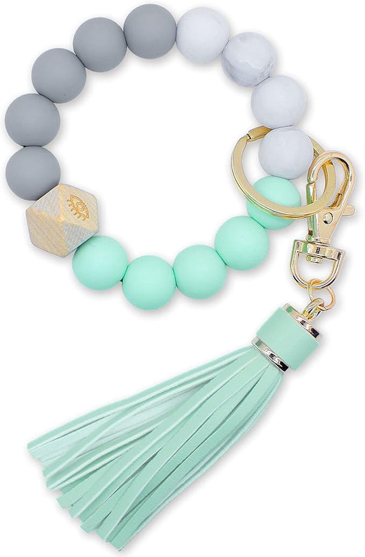 BIHRTC Key Ring Bracelet Car Keychain Holder Wristlet Silicone Women Beaded Bangle Chains