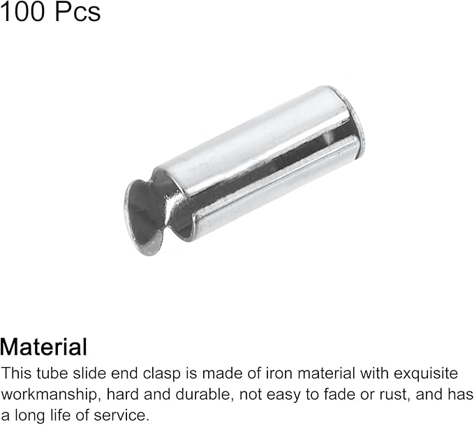 uxcell 100Pcs Slide on End Clasps, 10mm Tube Ball Bead Slider Crimp Ends for Multi-Strand DIY Craft Making, Silver Tone