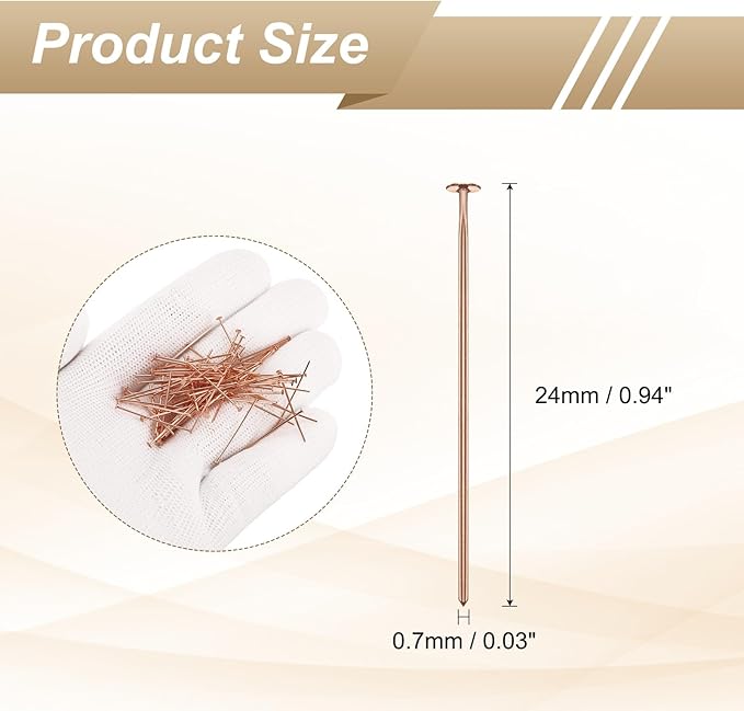 HARFINGTON 100pcs Flat Head Pins 0.94" 24mm Needles Bulk for Earring Pendant Necklace Bracelet Charm Jewelry Making Findings DIY Craft, Rose Gold