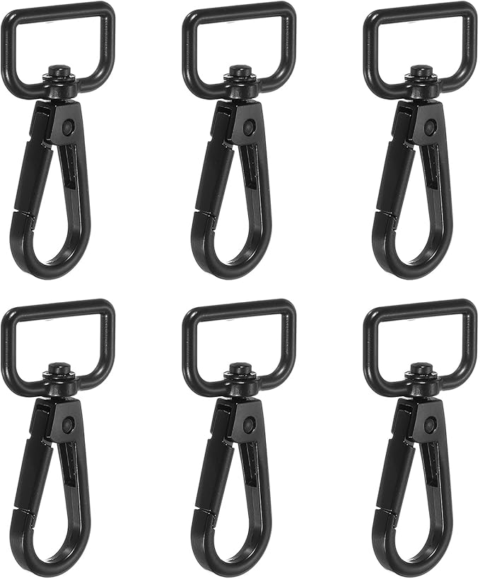 Swivel Snap Hooks, Metal D Ring Keychain Lanyard Clip Hook Lobster Clasp Claw Push Gate Clip - Fitting for(Purse Making - Sewing - DIY Crafts) 6 Pcs & 3/4" & Electrophoretic Black