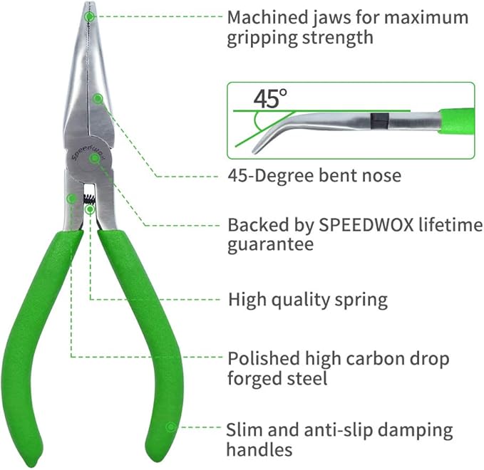 SPEEDWOX Mini Bent Nose Pliers for Jewelry Making 4-1/2 Inches 45 Degree Curved Serrated Jaws Small Thin Needle Nose Micro Chain Nose Pliers Precision Fine Pliers Professional Beading Tool Hobby Craft