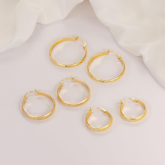 DZCYAN 14K Gold Hoop Earrings for Women Gold Hoop Earrings for Women Hoops Earring for Womens Grainy Hoops Earring for Womens 20/25/30mm
