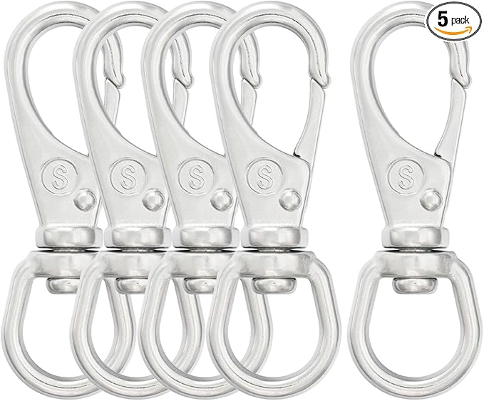 SHONAN 2.7 Inch Swivel Snap Hooks, 5 Pack Marine Grade Spring Snaps, Flag Pole Clips, Swivel Hook Clips for Scuba Diving, Dog leashes, Keychains, Bird Feeders
