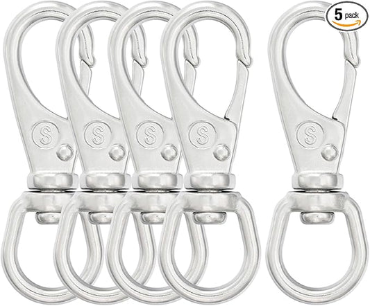 SHONAN 2.7 Inch Swivel Snap Hooks, 5 Pack Marine Grade Spring Snaps, Flag Pole Clips, Swivel Hook Clips for Scuba Diving, Dog leashes, Keychains, Bird Feeders