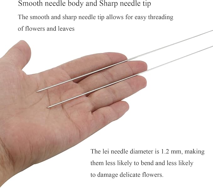 3Pcs Hawaiian Lei Needle for Leis Making, 14 Inch Large Eye Sweing Long Needle for Flower Lei Making Lei Needle to Make Hawaiian Lei for Graduation Wedding Birthday Party, Dia 1.2 mm, LXLVOUEG