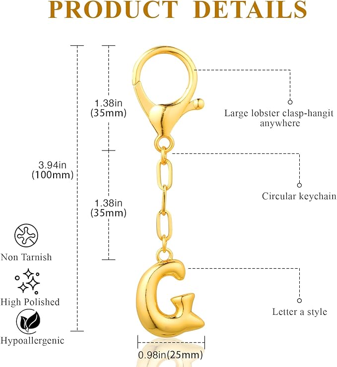VICKHU Gold Plated Bubble Initial Letter Cute Keychain for Women Car Key Purse Decorative Keyring Handbag Charms Fashion