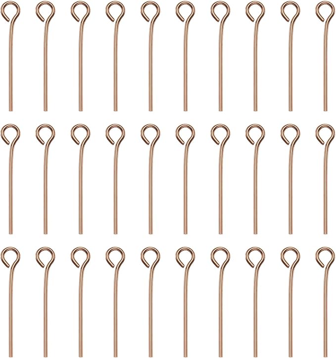 HARFINGTON 100pcs Open Eye Head Pins 0.79" 20mm Mini Metal Wire Eye Pins Beading Small Needles Bulk for Earring Pendant Necklace Bracelet Charm Jewelry Making Findings DIY Craft, Rose Gold