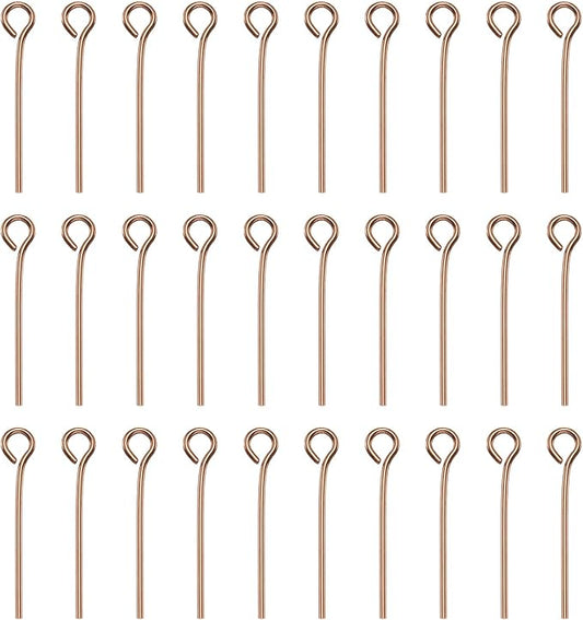 HARFINGTON 100pcs Open Eye Head Pins 0.79" 20mm Mini Metal Wire Eye Pins Beading Small Needles Bulk for Earring Pendant Necklace Bracelet Charm Jewelry Making Findings DIY Craft, Rose Gold