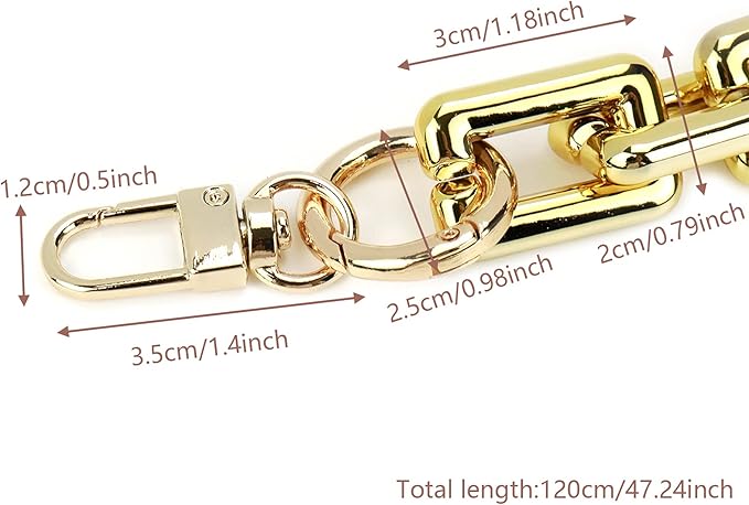 47.24"/120cm Acrylic Purse Shoulder Strap Chain Replacement Chain with Buckles (Rectangle Link), Gold
