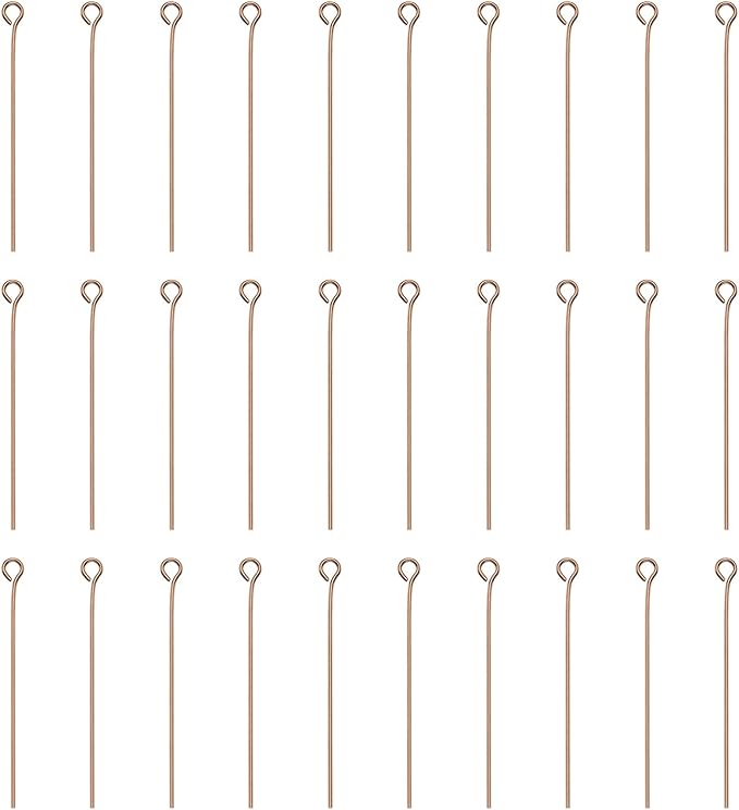 HARFINGTON 100pcs Open Eye Head Pins 1.57" 40mm Mini Metal Wire Eye Pins Beading Small Needles Bulk for Earring Pendant Necklace Bracelet Charm Jewelry Making Findings DIY Craft, Rose Gold