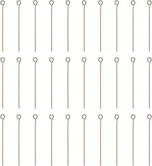 HARFINGTON 100pcs Open Eye Head Pins 1.57" 40mm Mini Metal Wire Eye Pins Beading Small Needles Bulk for Earring Pendant Necklace Bracelet Charm Jewelry Making Findings DIY Craft, Rose Gold