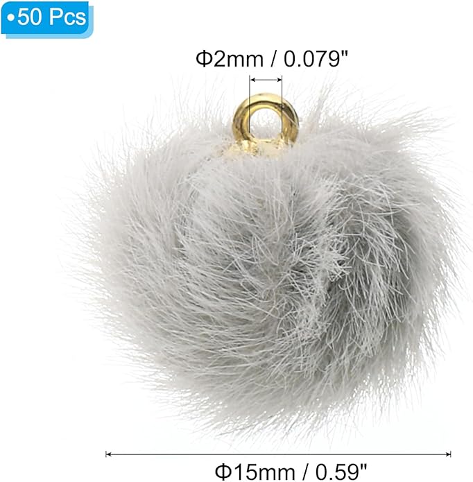 PATIKIL 50pcs Pom Poms Charm, Pompoms Charm Craft Pom Poms Pendants Balls Small Fluffy Tassel Bulk for Crafts Jewelry Making