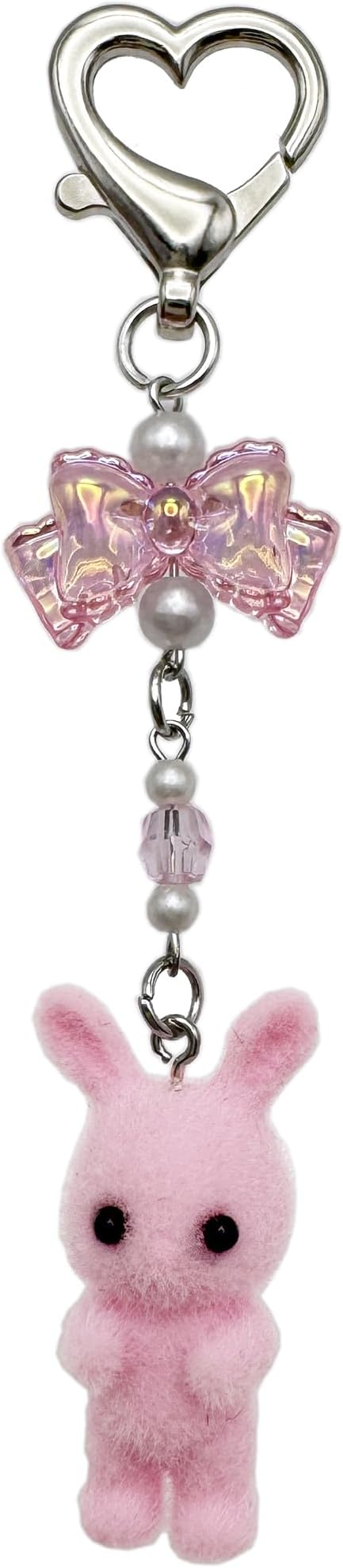 Cute Fuzzy rabbit Keychain for Women - Y2K Plush Bow Bag Charm Decor, Kawaii Kitty Pendant Gift for her