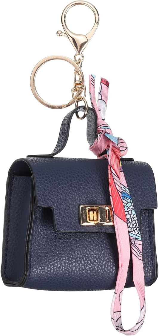 PATIKIL Mini Backpack Keychain, Cute Coin Purse Keychain PU Leather Backpack Purse Key Chain Little Earbud Bag Keychains for Women Mini Card Data Cable Organizer, Bright Blue